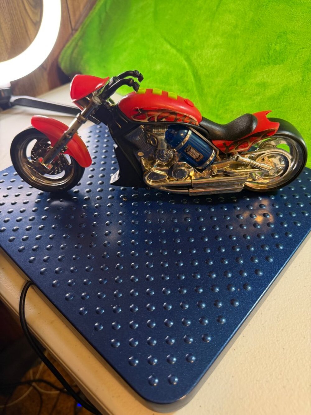 Toy Chopper Motorcycle Red Flames Lights Sounds Music Horn Nitrous Cruiser Bike
